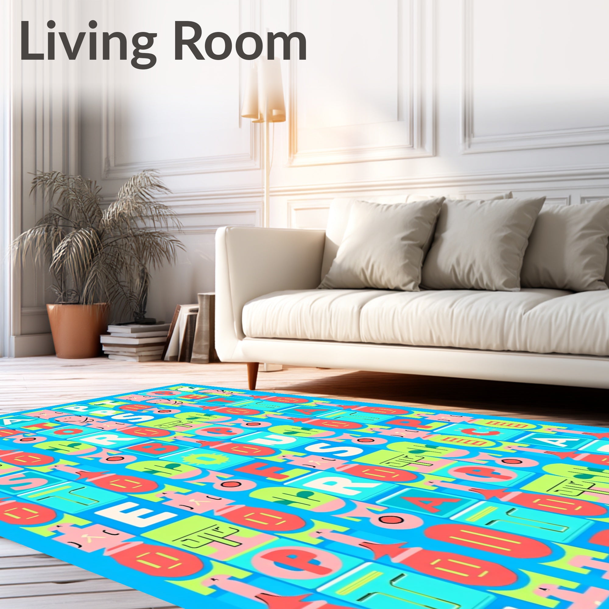 Bold Alphabet Grid Cubes And Faces Rug