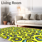 Whimsical Yellow Abstract Faces Rug