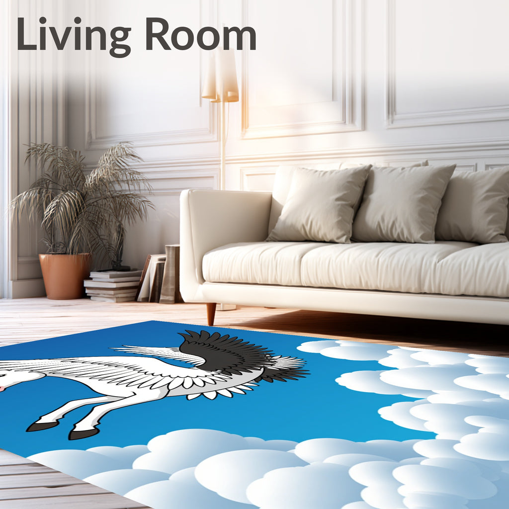 White Pegasus with Black Winged Clouds Rug
