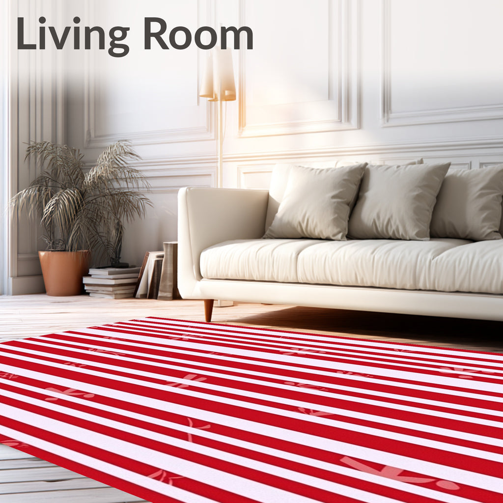 Red White Stripe Dragonflies Rug