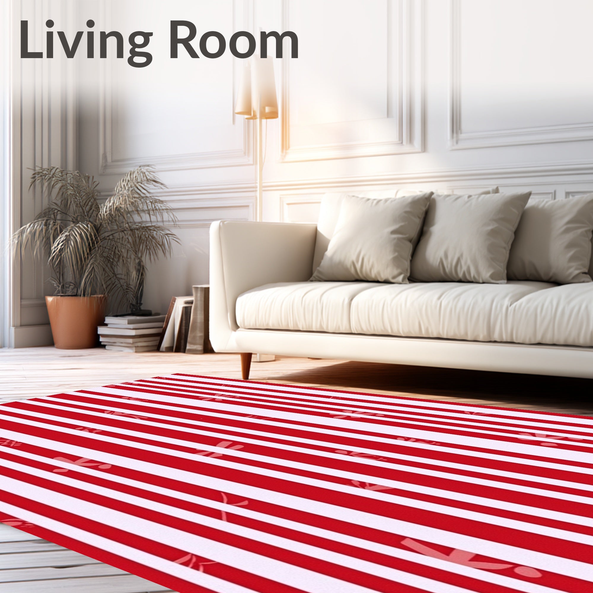 Red White Stripe Dragonflies Rug