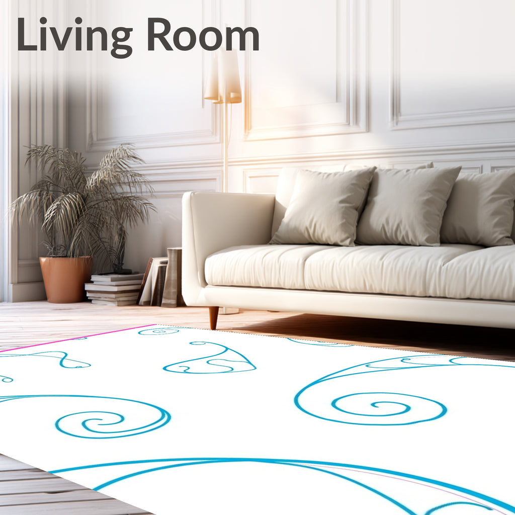 Cerulean Swirls on White Canvas Rug