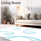 Cerulean Swirls on White Canvas Rug