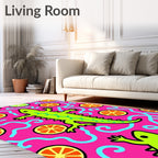 Bright Pink Lime Orange Lizard Swirl Rug
