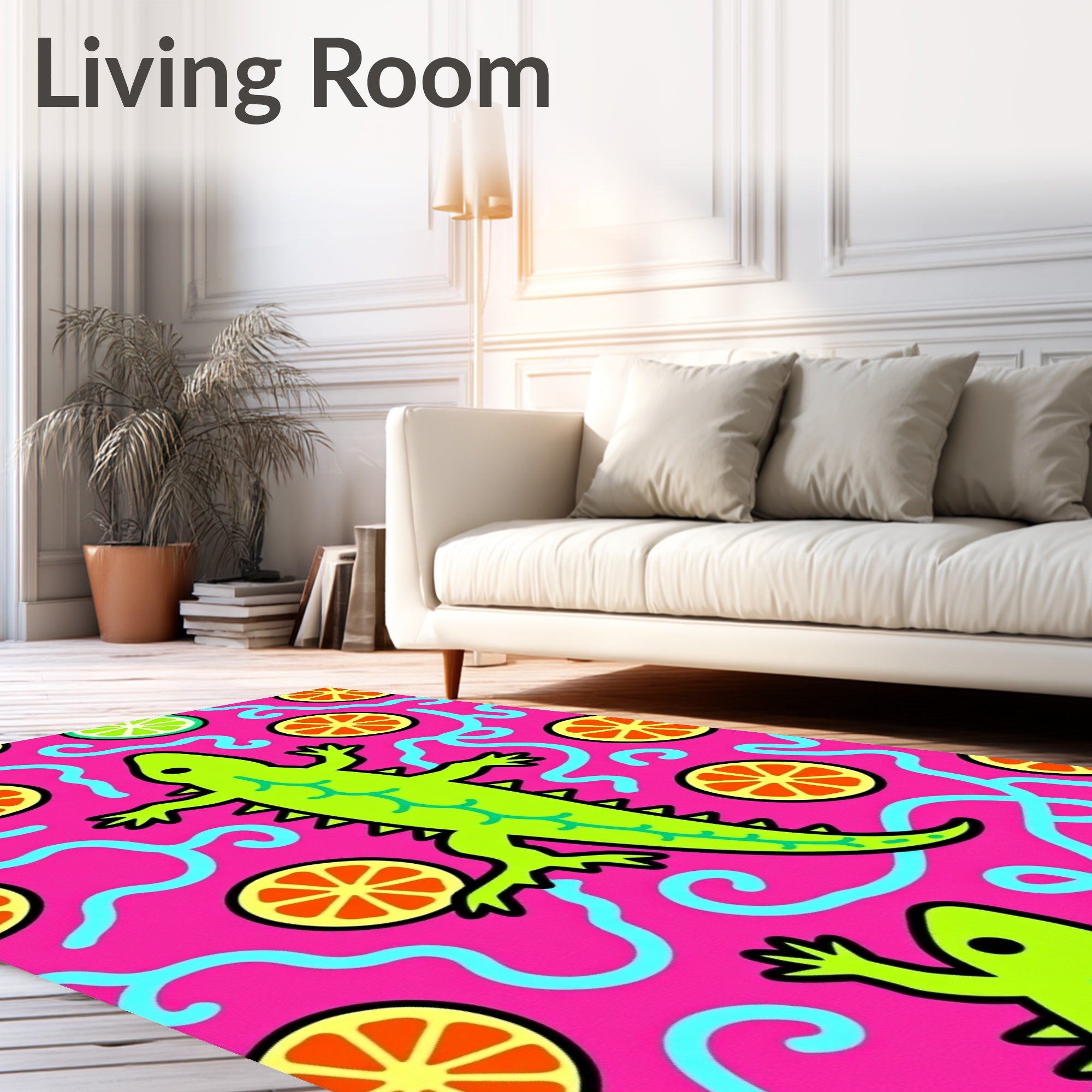 Bright Pink Lime Orange Lizard Swirl Rug