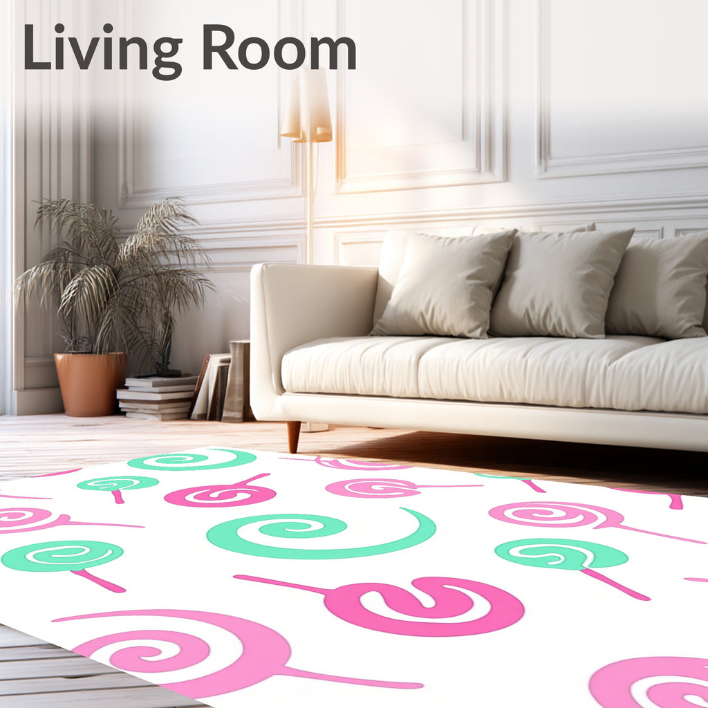 Whimsical Pink Teal Swirl Lollipops Rug