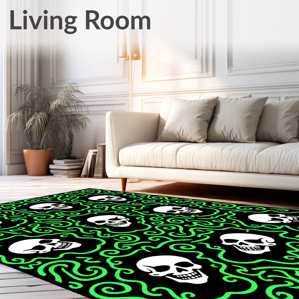 Glow Skull Swirls Black Rug