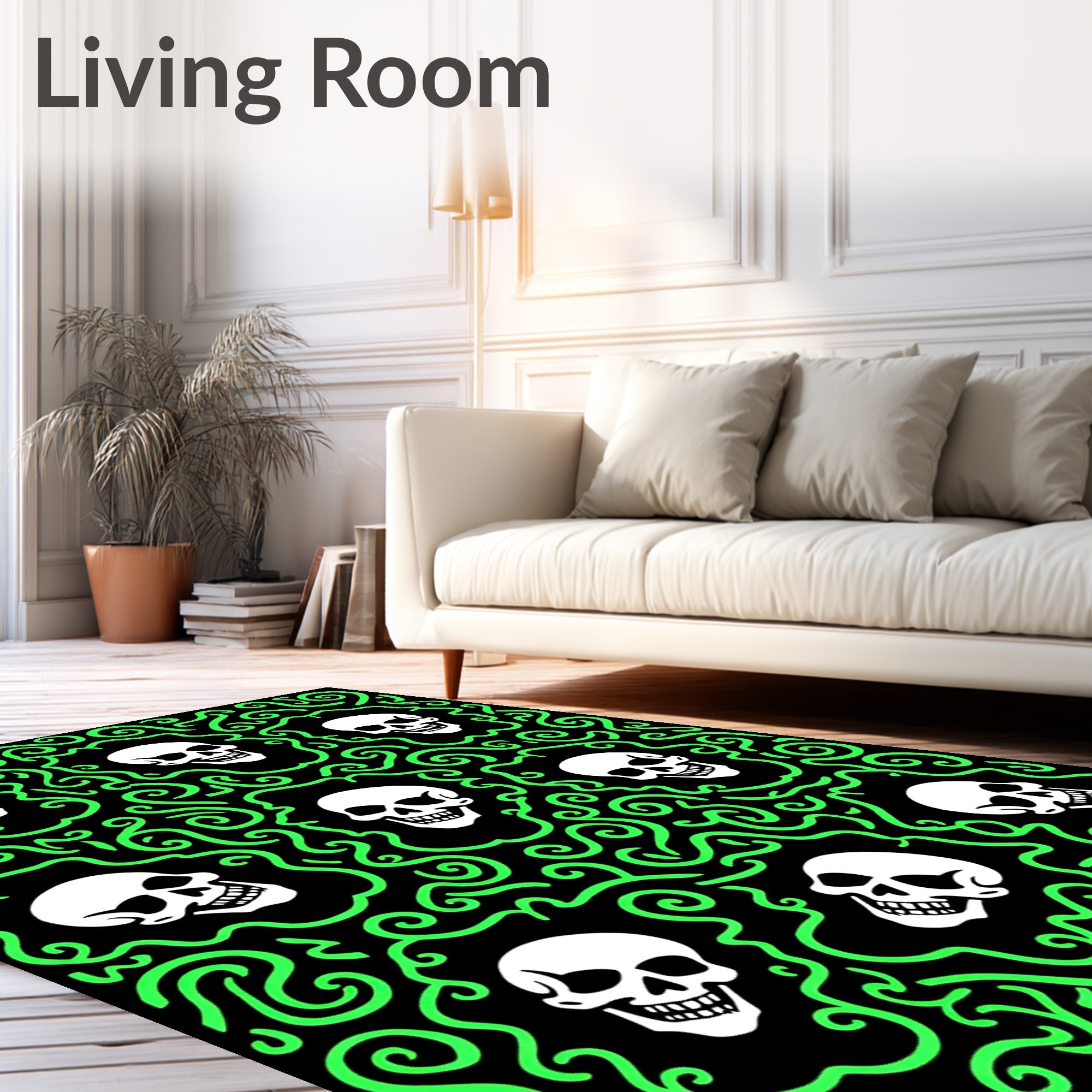 Glow Skull Swirls Black Rug