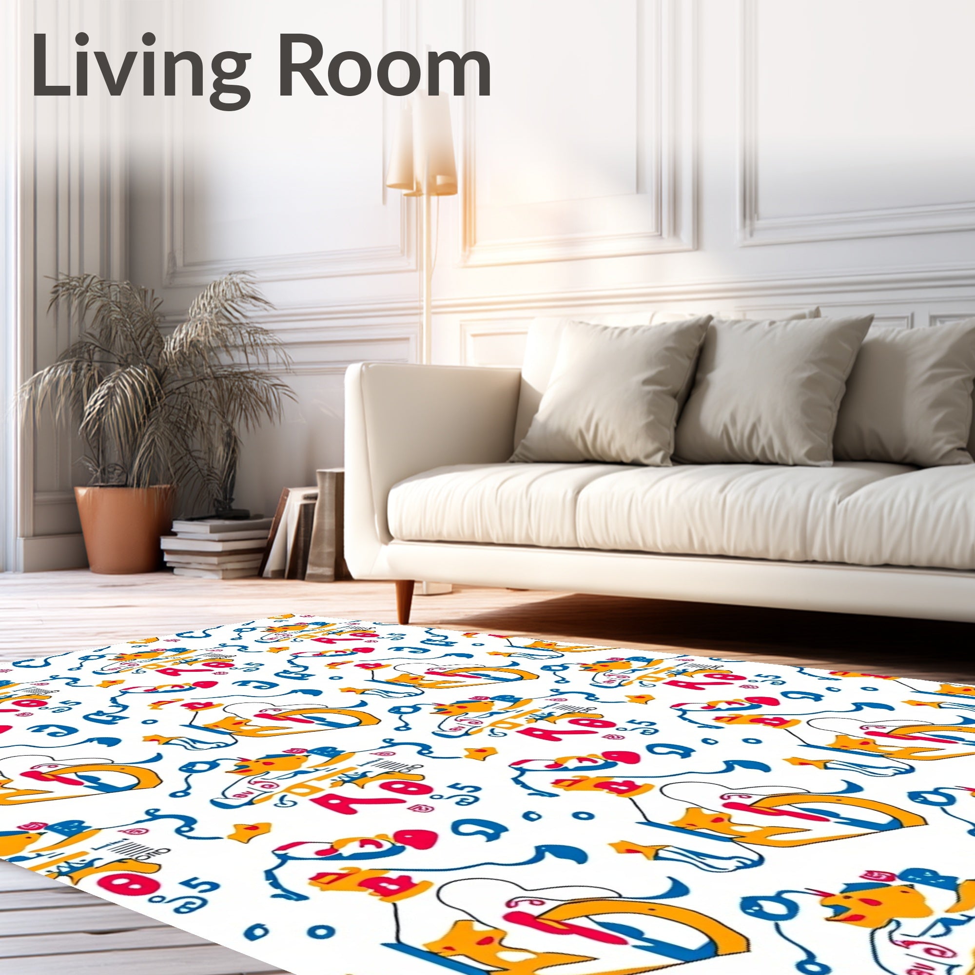 Playful Yellow Fish Alphabet Abstract Rug