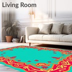 Ornate Crimson Yellow Floral Border Rug