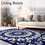 Navy White Heart Mandala Garden Rug