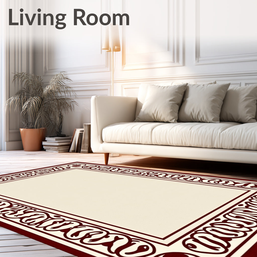 Deep Crimson Abstract Organic Border Rug