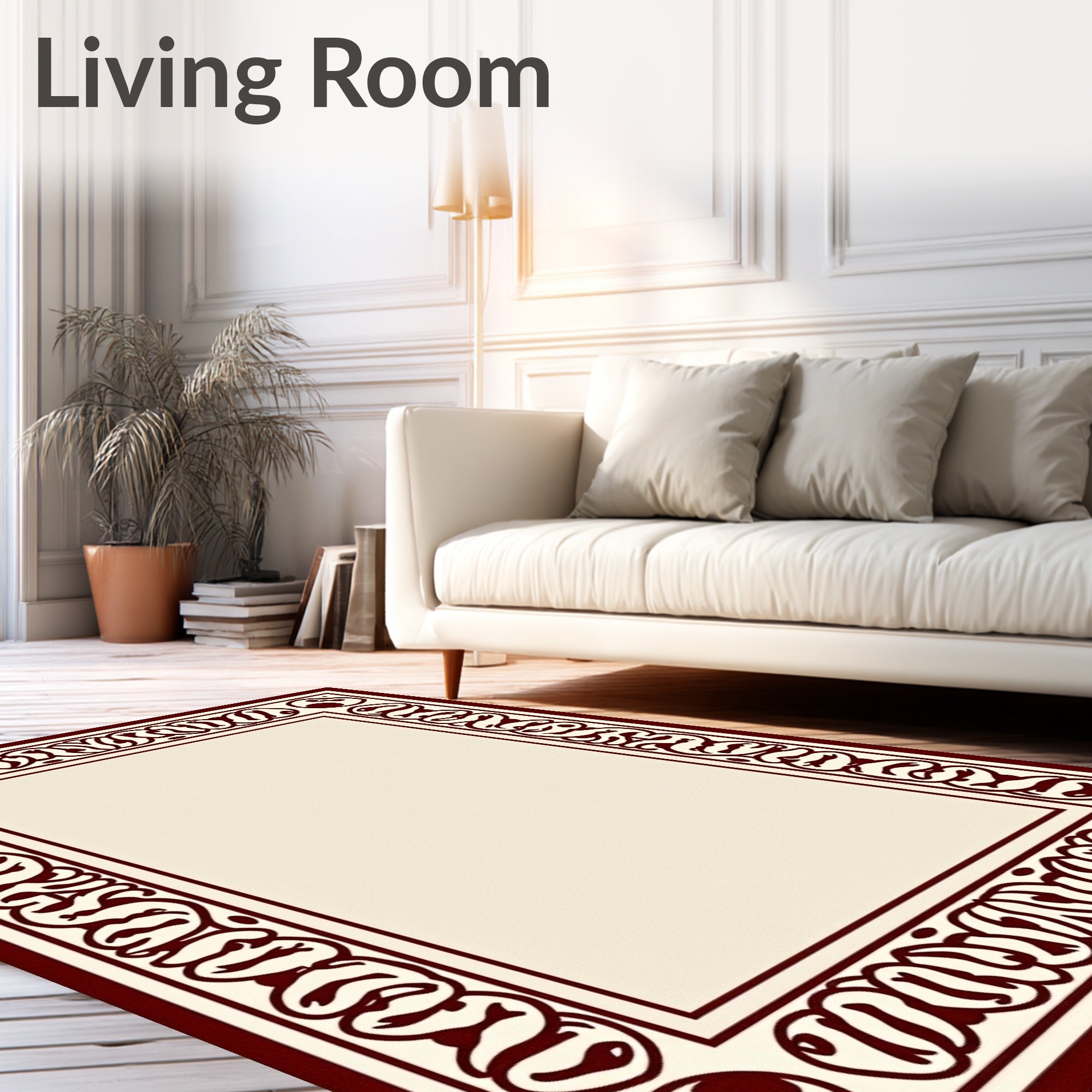 Deep Crimson Abstract Organic Border Rug