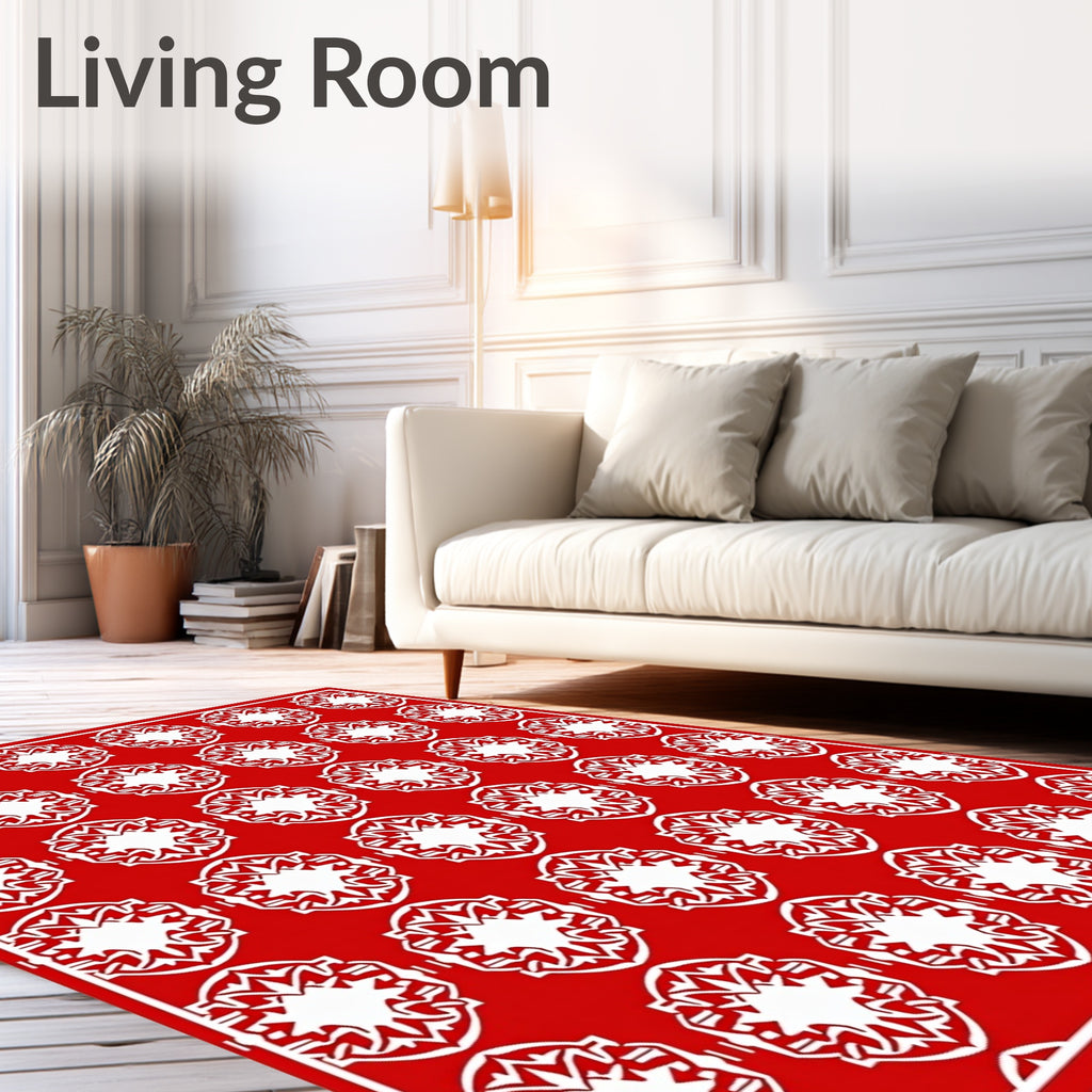 Vibrant Crimson Mandala Geometric Rug
