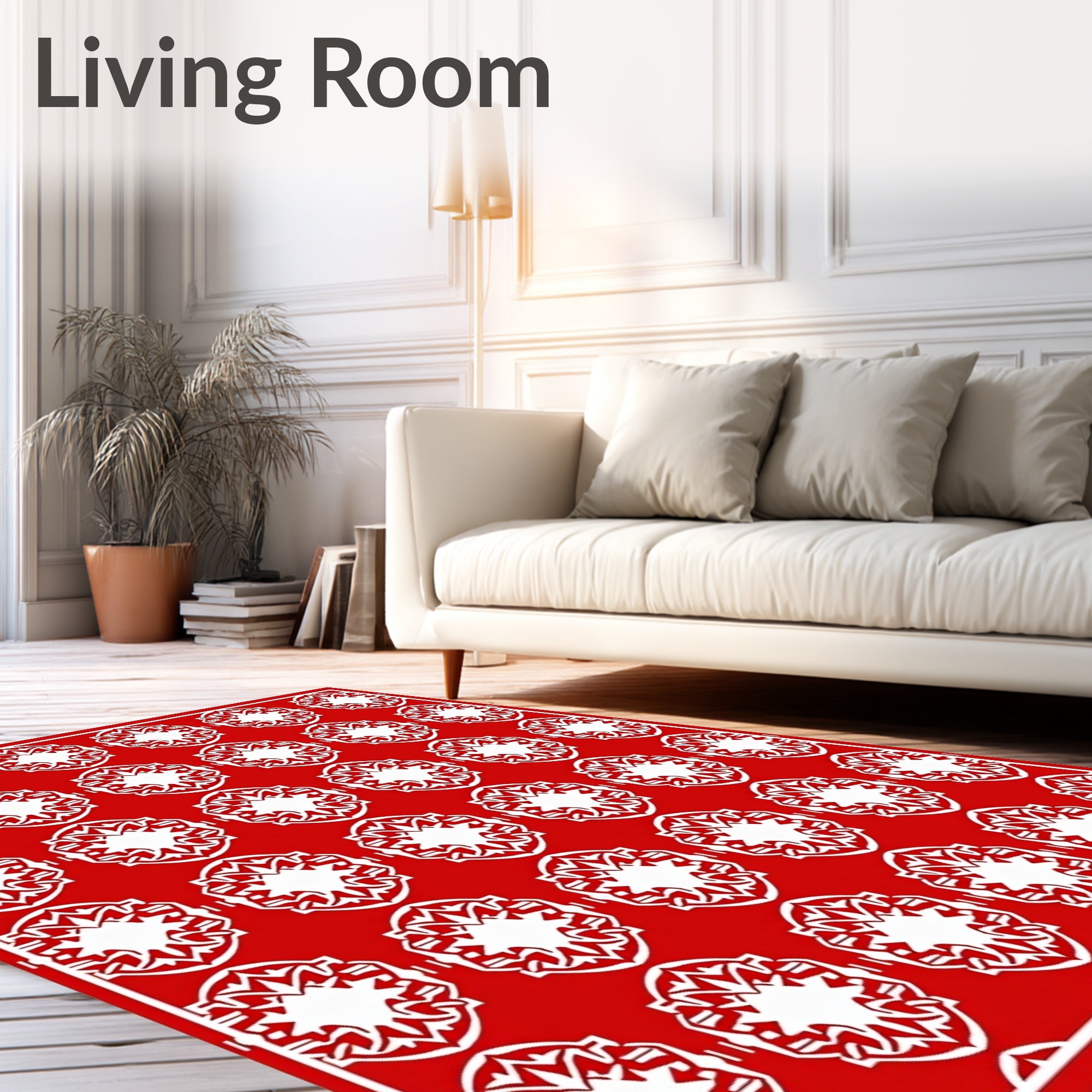 Vibrant Crimson Mandala Geometric Rug