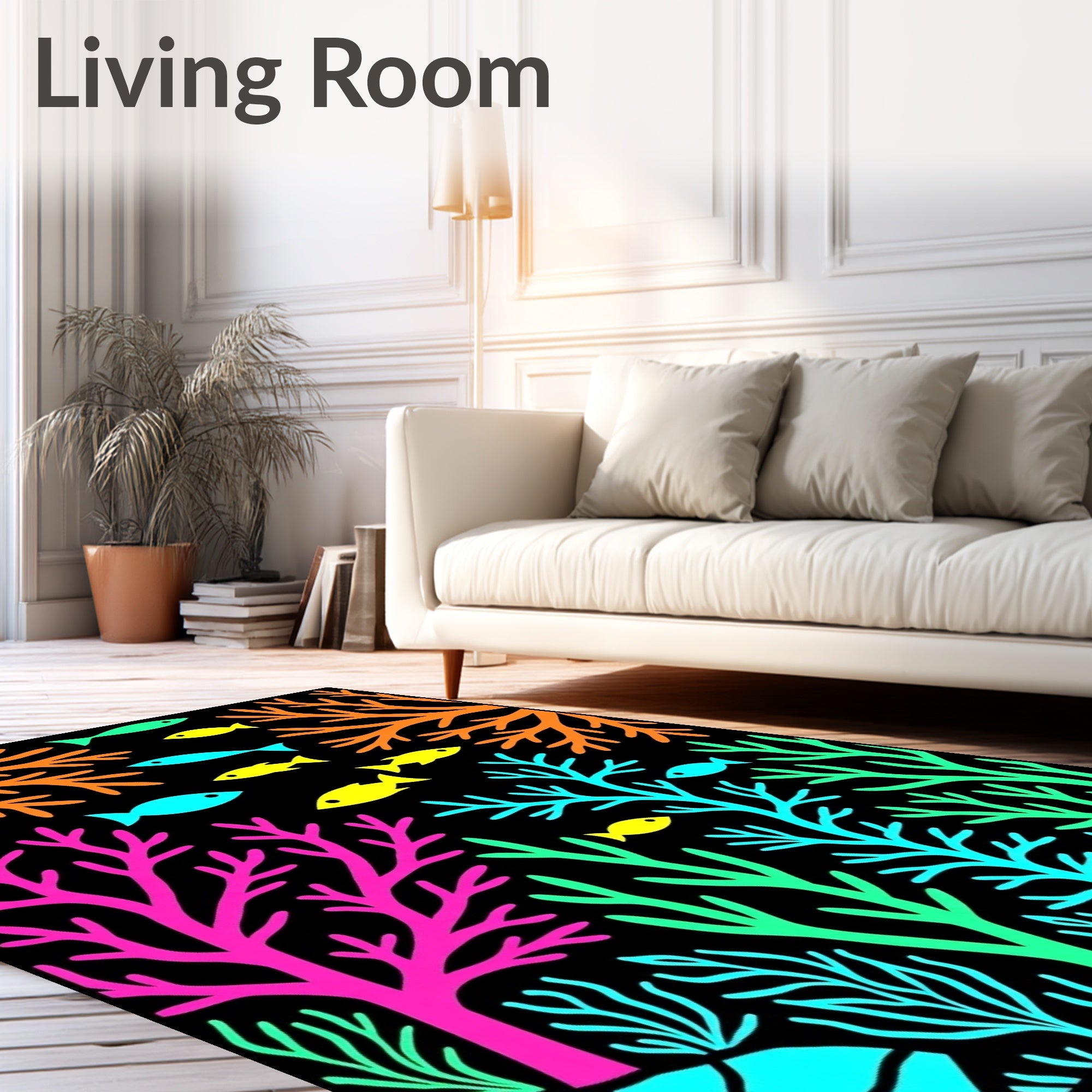 Vibrant Neon Coral Fish Scene Rug