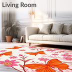 Orange Butterflies Pink Bloom Meadow Rug
