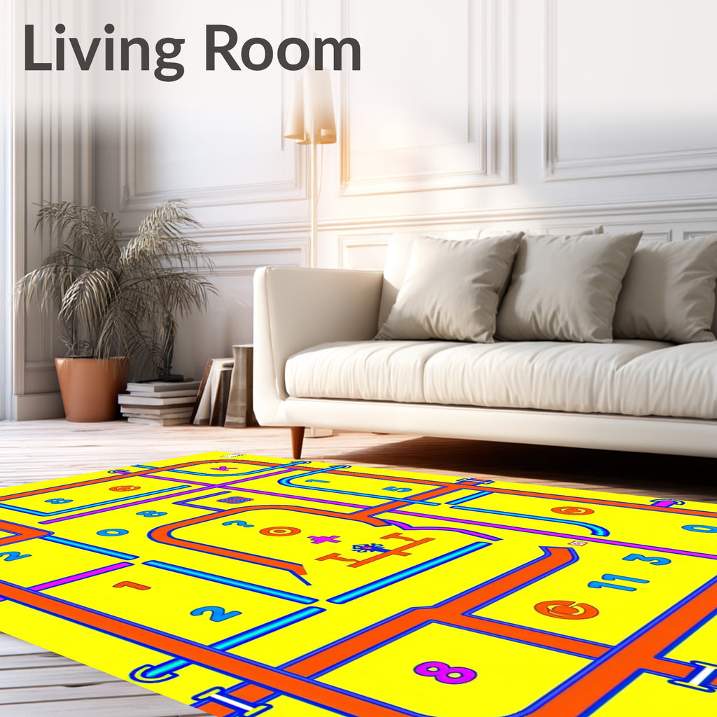 Bright Yellow Numerical Maze Rug