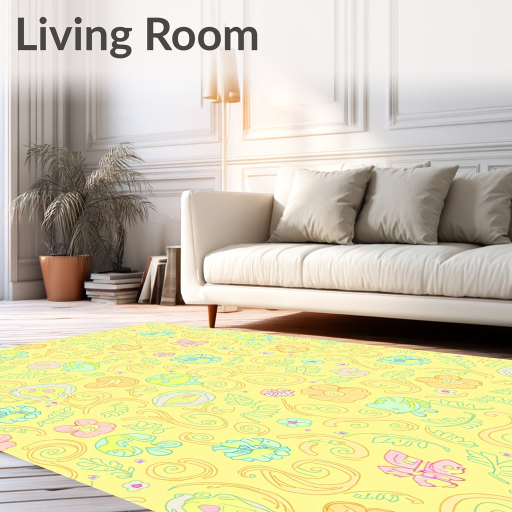 Whimsical Pastel Floral Swirl Art Rug