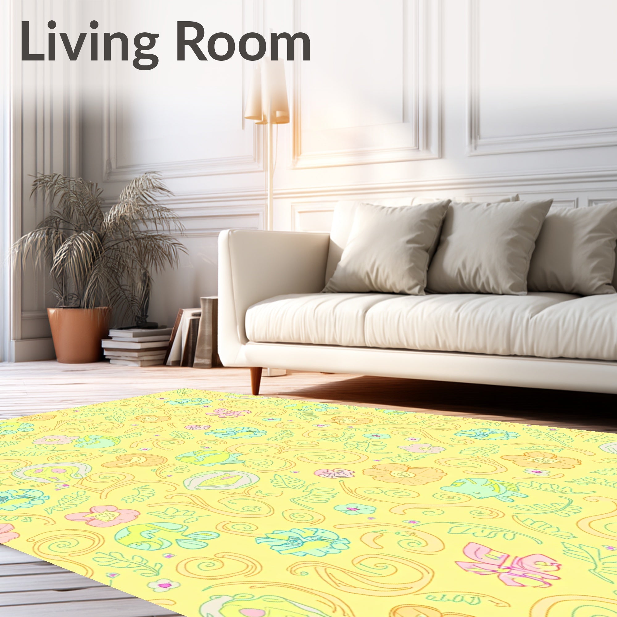 Whimsical Pastel Floral Swirl Art Rug