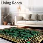 Green Palm Frond Black Garden Border Rug