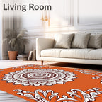 Orange and White Mandala Floral Corners Rug