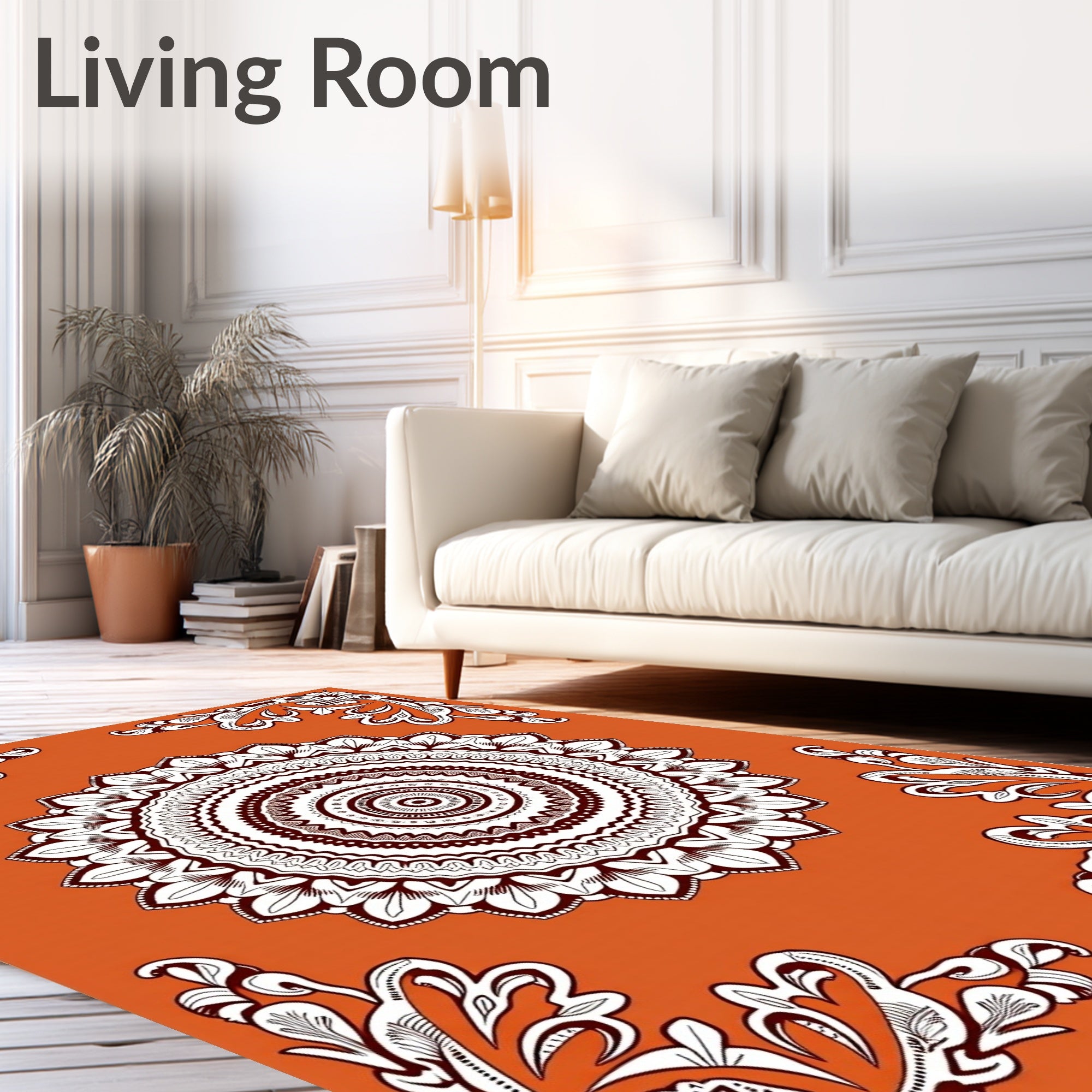 Orange and White Mandala Floral Corners Rug