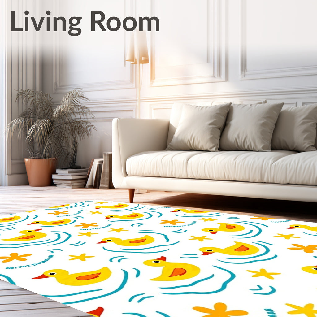 Yellow Ducklings In Blue Ruffled Water Rug