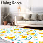 Yellow Ducklings In Blue Ruffled Water Rug