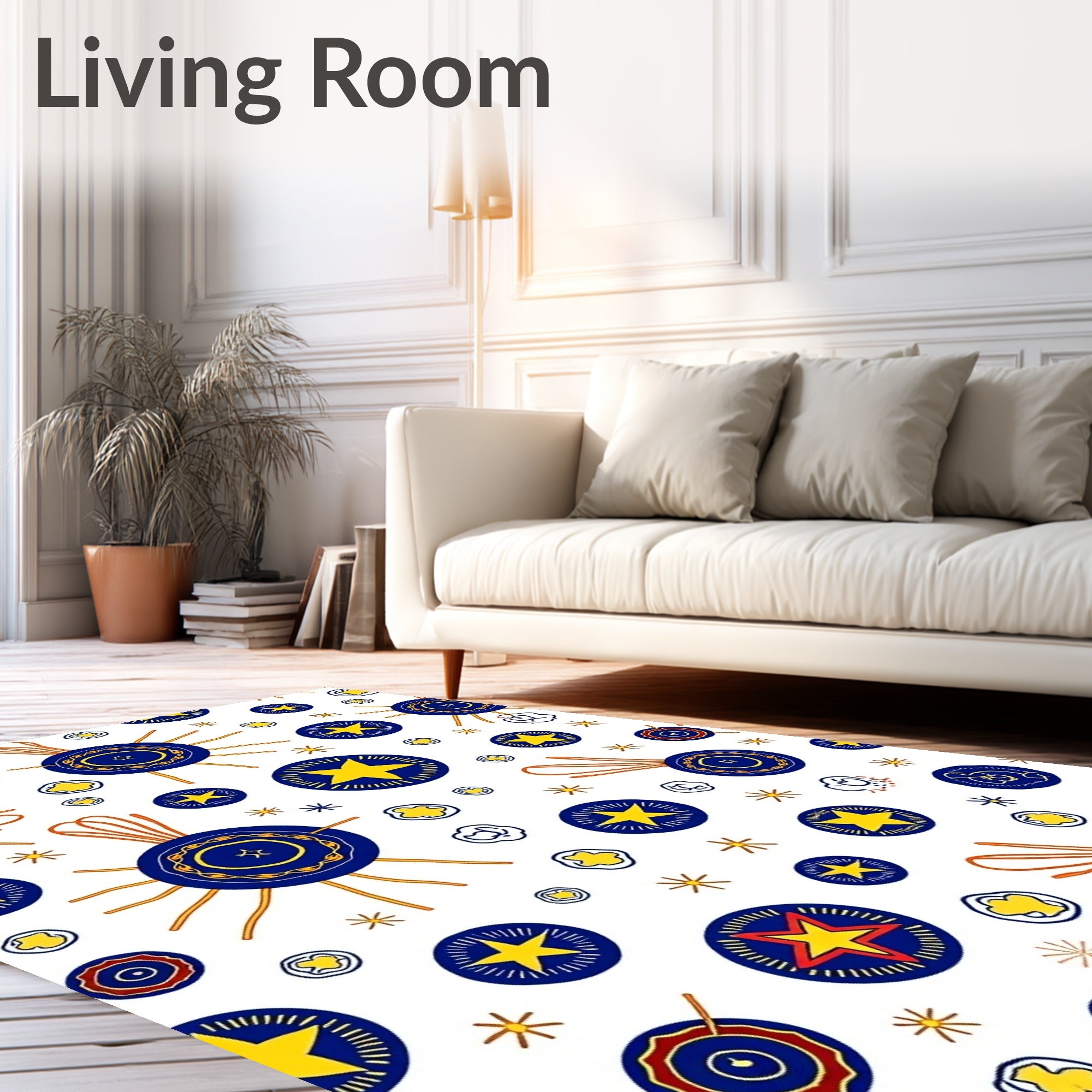 Blue Yellow Starburst Medallion Rug