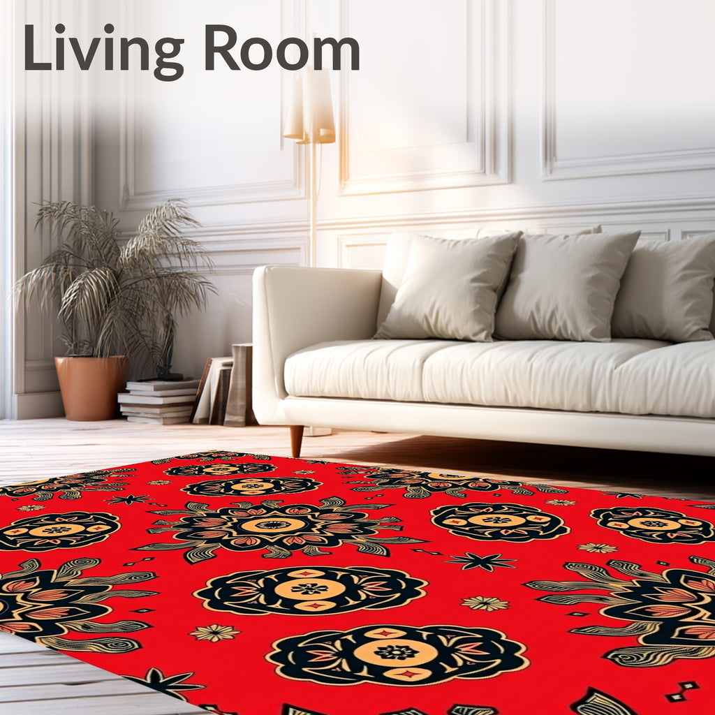 Scarlet Mandala Bloom Intricate Rug
