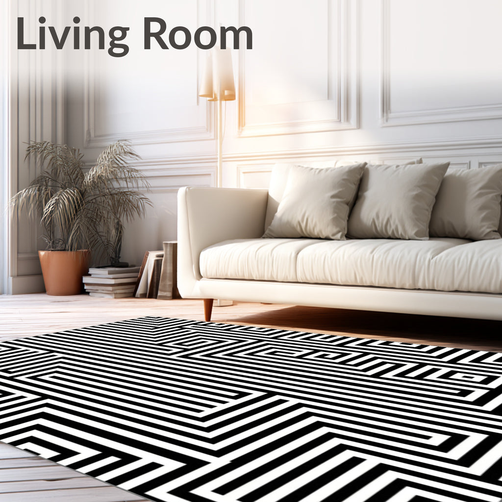 Minimalist Black White Geometric Maze Rug