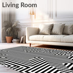 Minimalist Black White Geometric Maze Rug