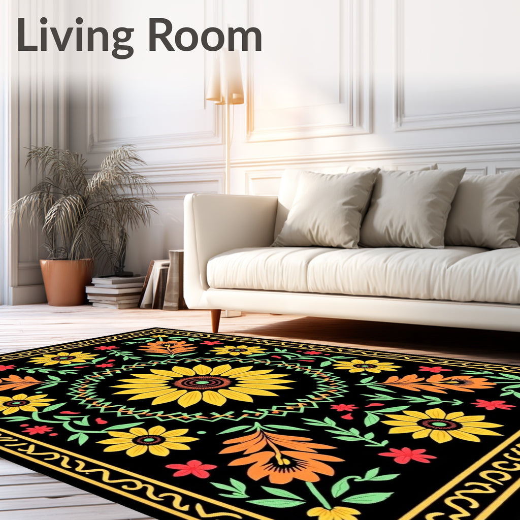 Golden Sunflower Folk Art Rug