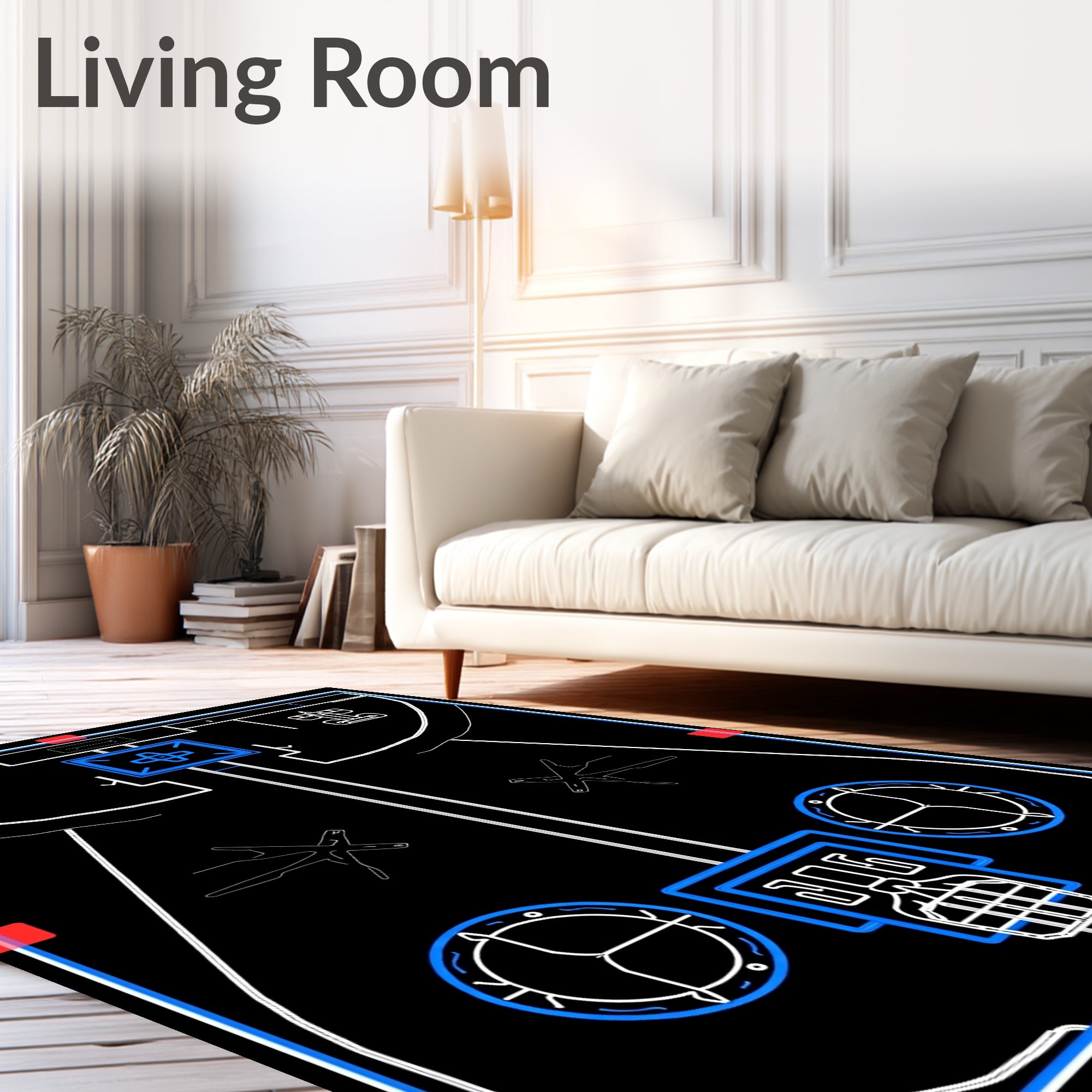 Cosmic Blue Outline Abstract Mandala Rug