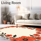 Vibrant Coral Floral Border Rug