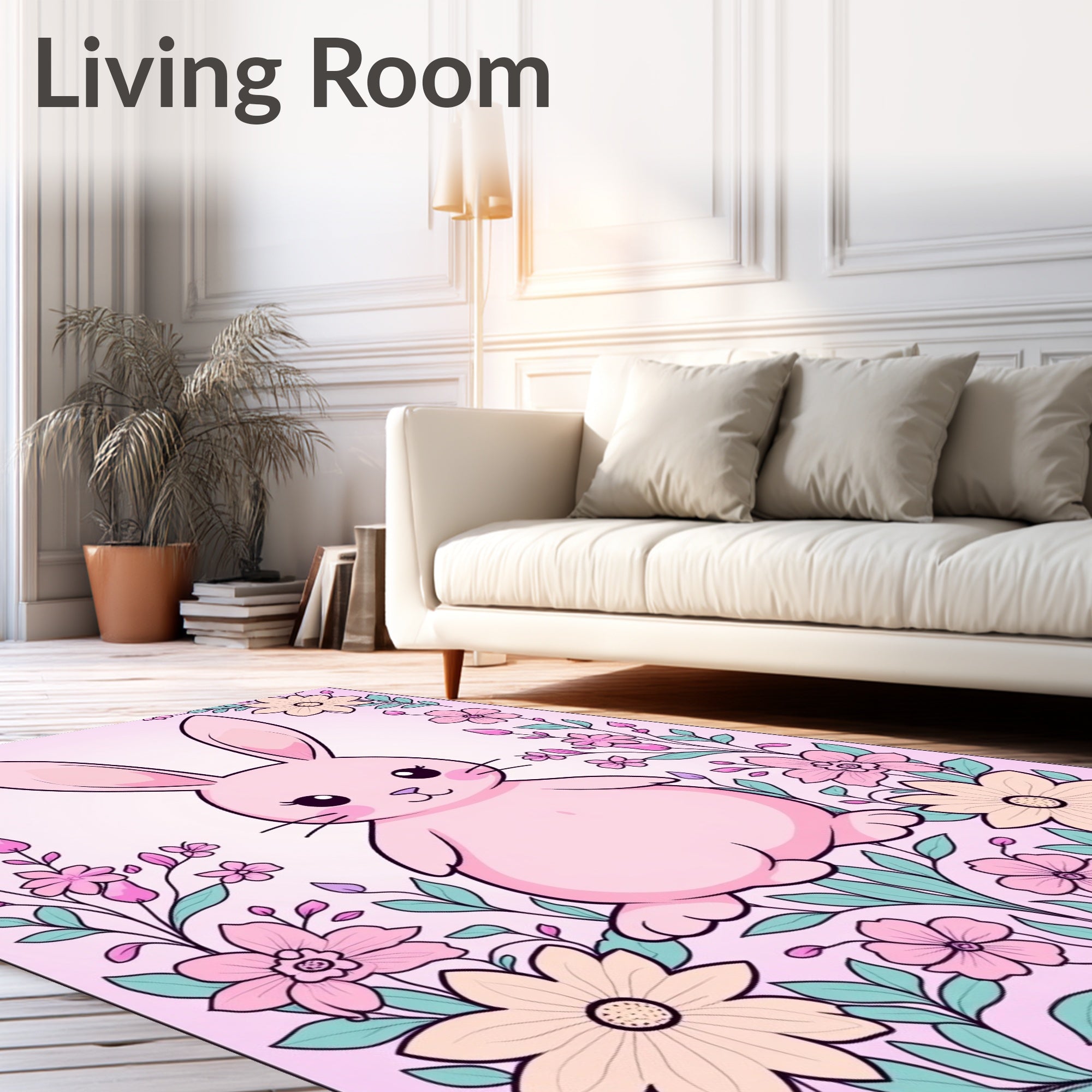 Pink Easter Bunny Floral Garland Rug