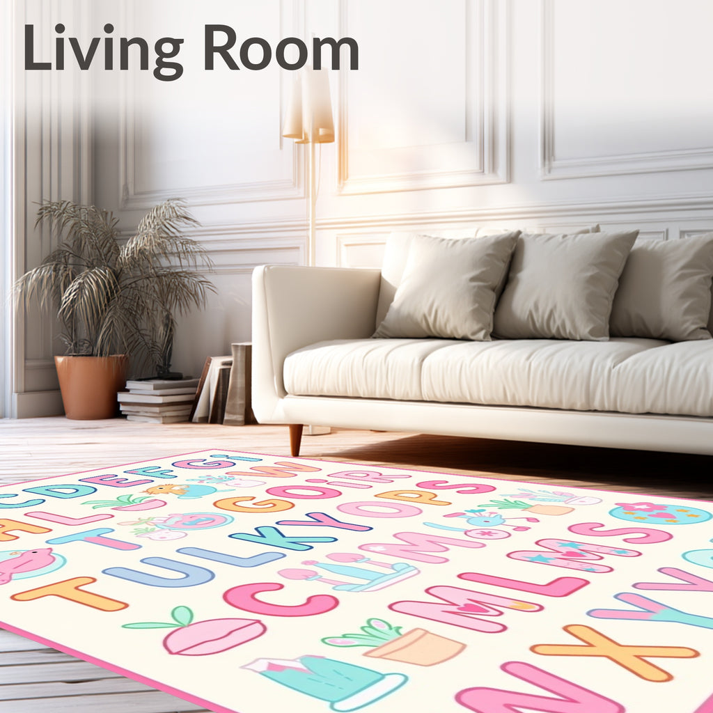 Pastel Alphabet Creatures Garden Rug