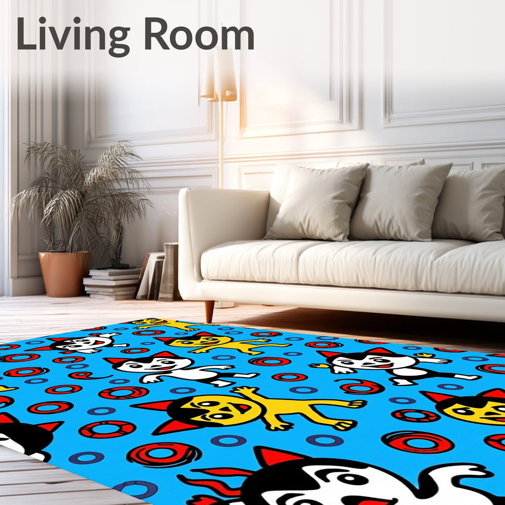 Playful Cartoon Characters Blue Backdrop Rug