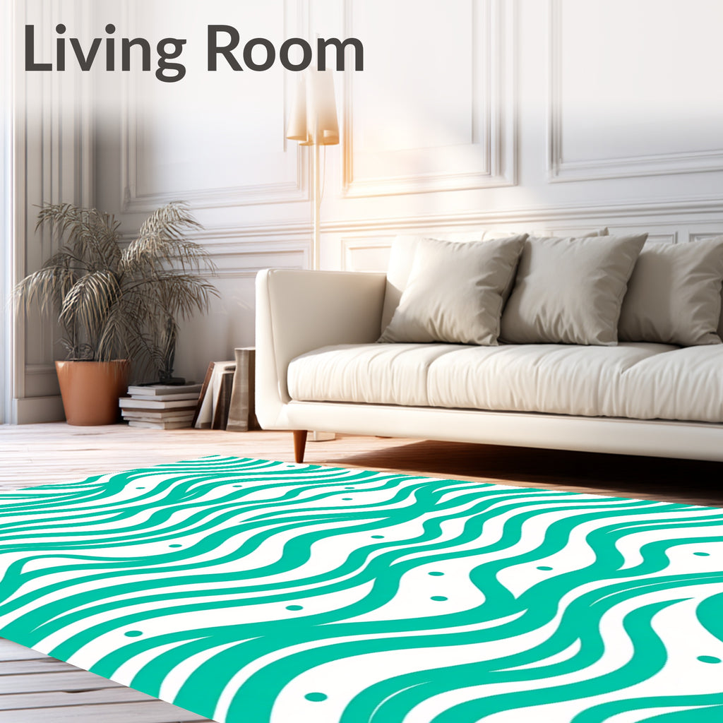 Teal White Wavy Stripe Dot Rug