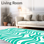 Teal White Wavy Stripe Dot Rug