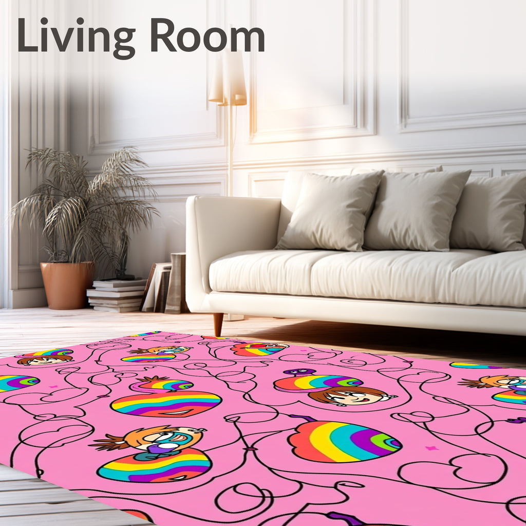Pink Cartoon Rainbow Heart Characters Rug