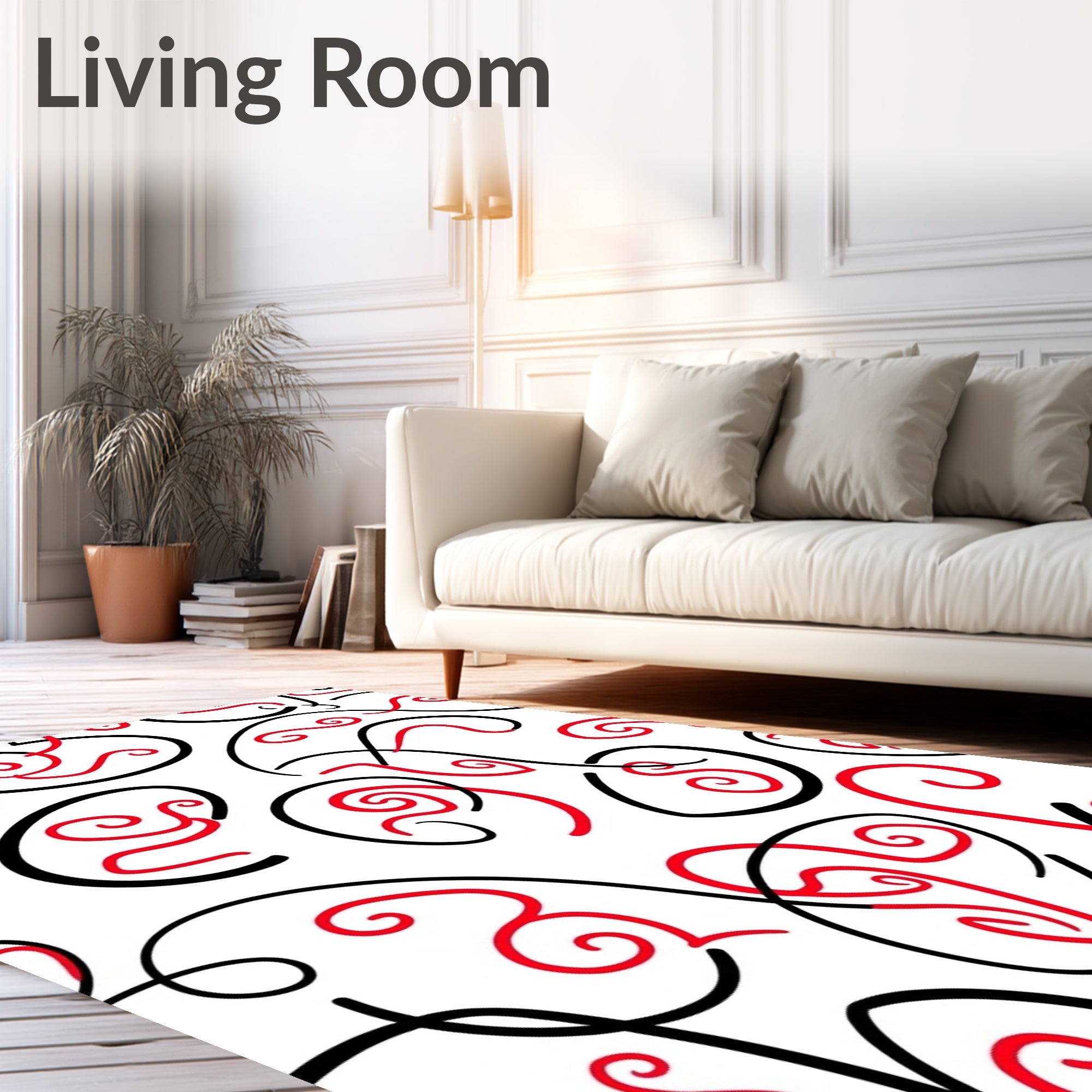Bold Red Black Swirl Abstract Rug