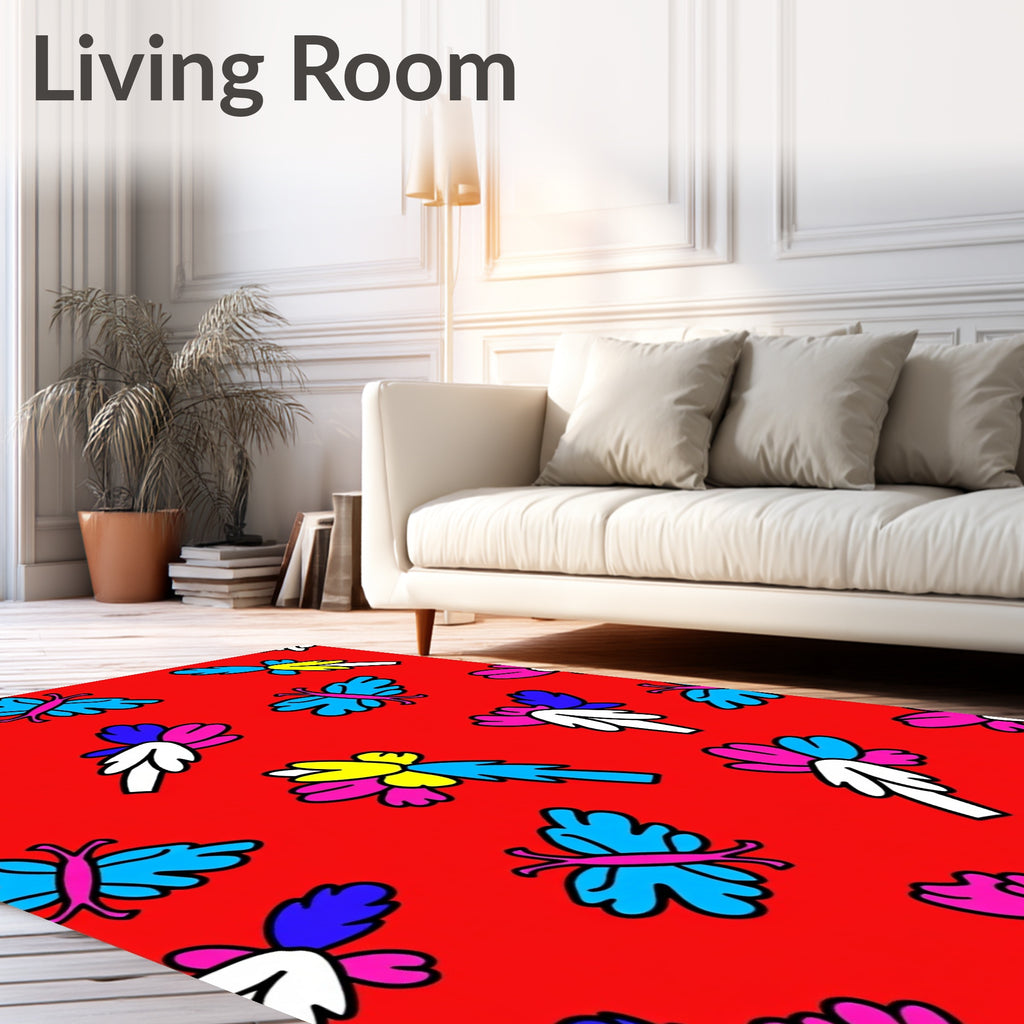 Vibrant Butterflies and Flowers Garden Rug