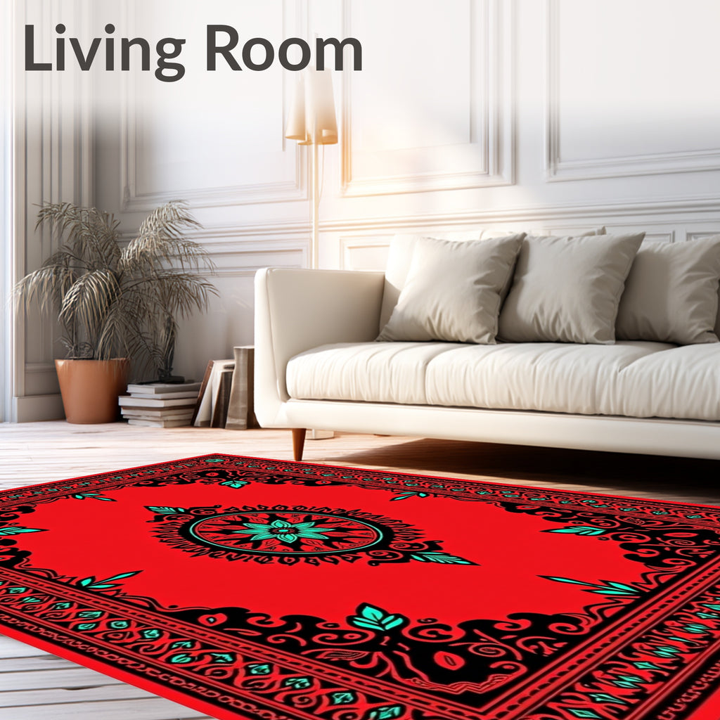 Bold Red Ornamental Medallion Rug