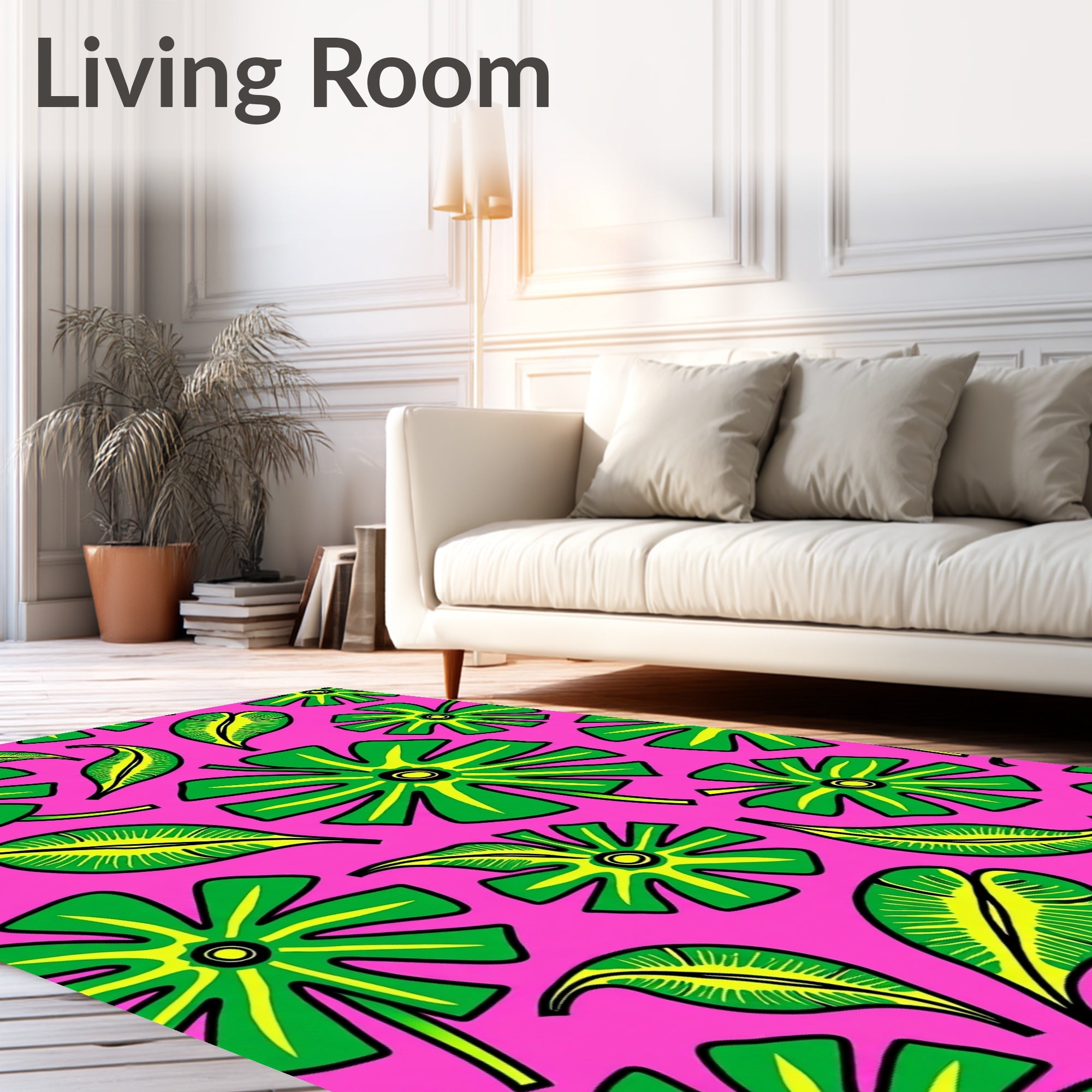 Vibrant Pink Green Tropical Fantasy Rug