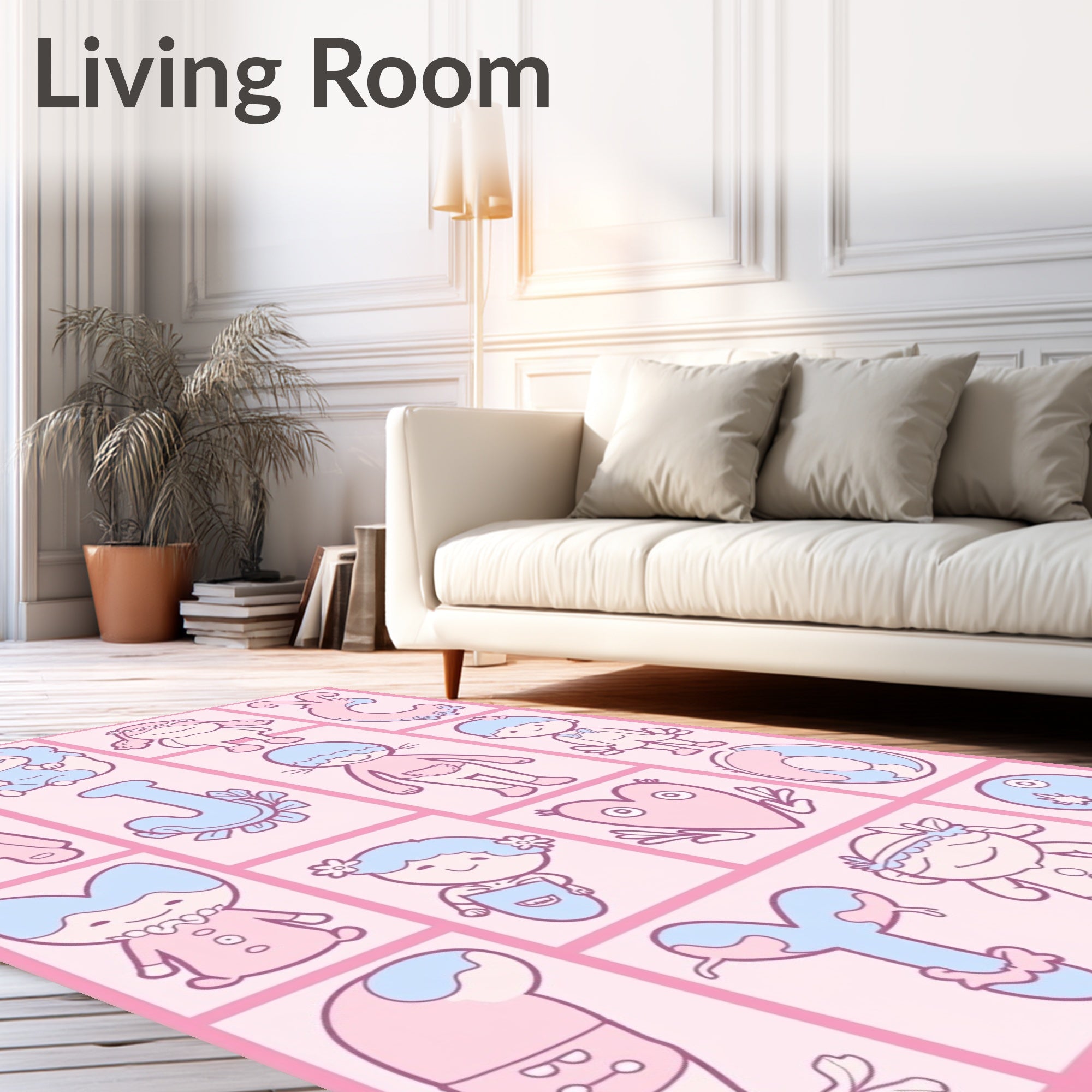 Sweet Pink Blue Cute Characters Collection Rug