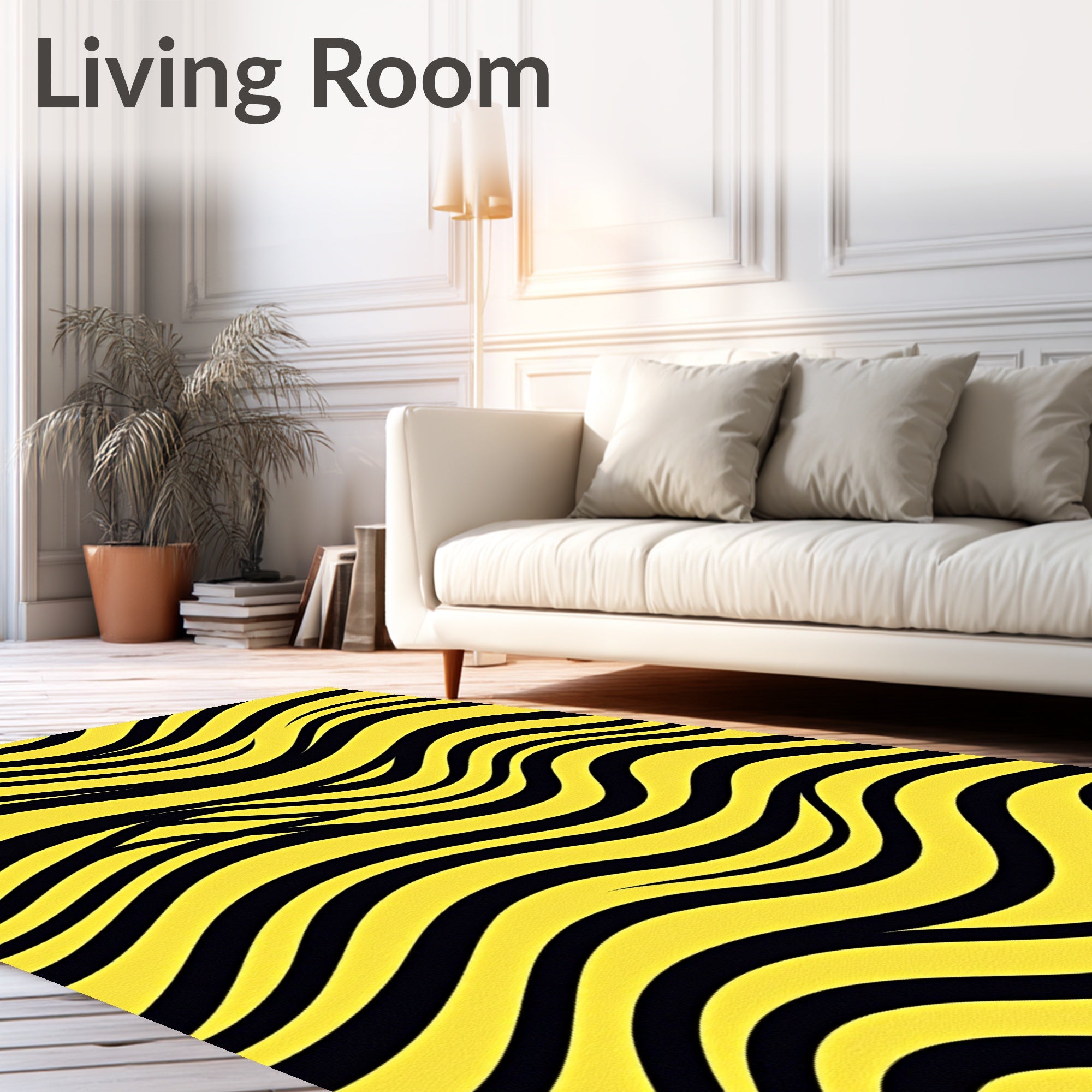 Bold Yellow Black Wavy Stripes Rug