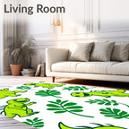 Happy Green Dinosaurs and Leaves Rug