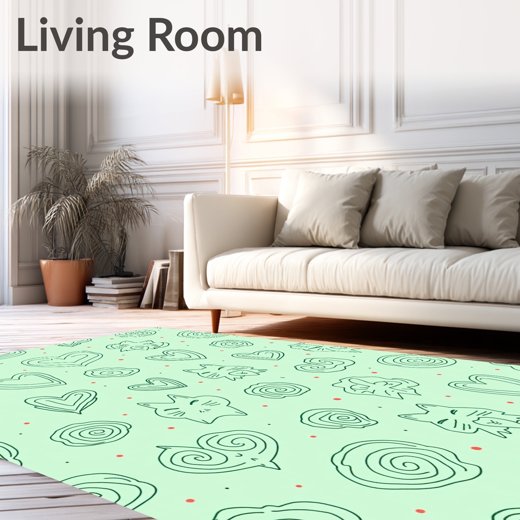 Cute Cat Heart Swirl Scatter Rug